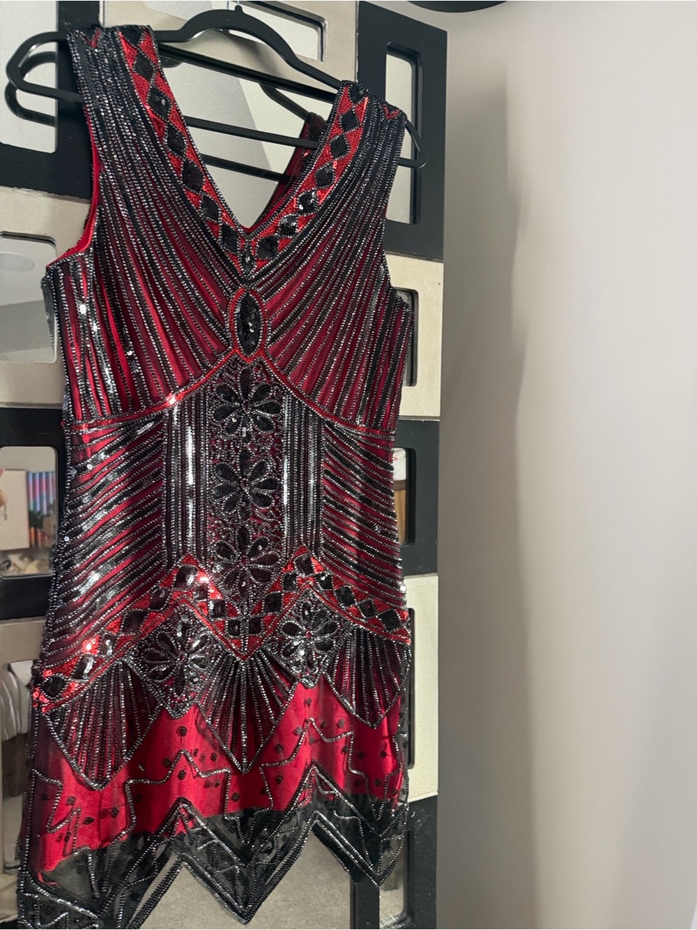 Daisy Black & Red Beaded Mini Dress